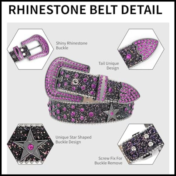 Shinning Rhinestone Star PU Leather Belt for Men Women Western Punk Y2k main image 5